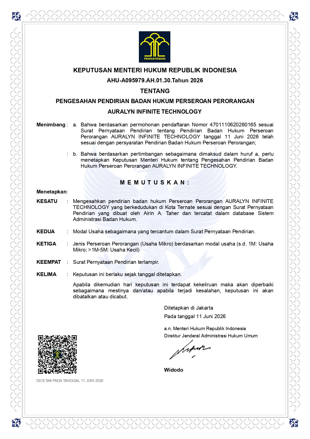 Terdaftar AHU